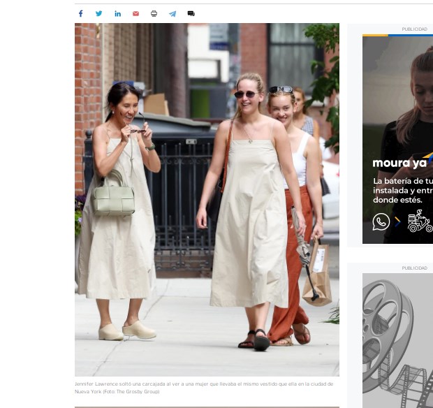 La increíble concidencia de vestuario entre Jennifer Lawrence y otra mujer / Captura www.infobae.com