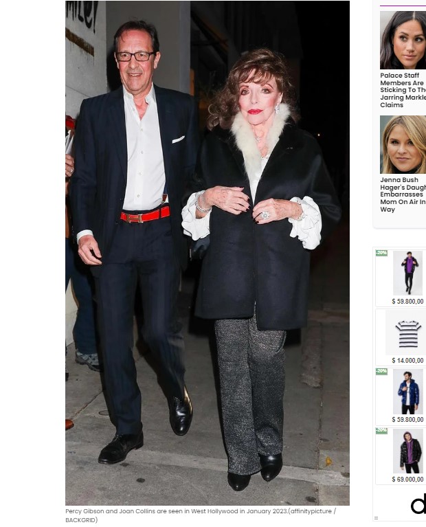 Joan Collins, fotografiada junto a su esposo 32 años menor / Captura hollywoodlife.com