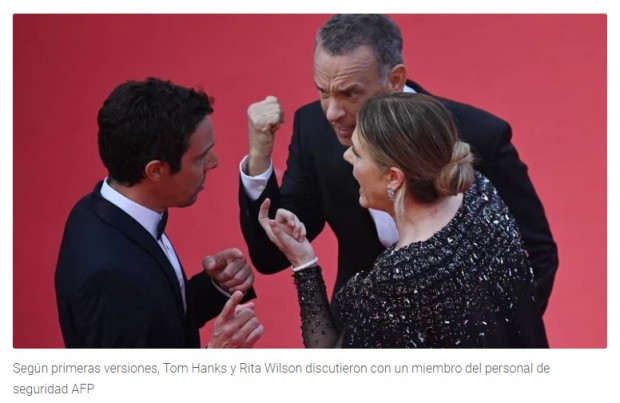 La foto que dio a entender que Tom Hanks y su esposa discutieron con un empleado del festival de Cannes / Captura www.infobae.com