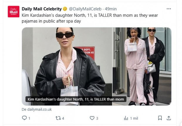 Kim Kardashian was photographed with her daughter North in Pajamas, but that was not the most surprising / x.com/dailymailceb