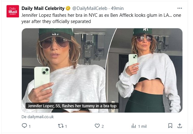 JLo was in New York 1 year after separating from Ben Affleck, and was seen with an unbeatable state / capture x.com/dailymailceb