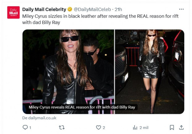 Miley Cyrus does not leave anyone indifferent with this leather / capture minute
