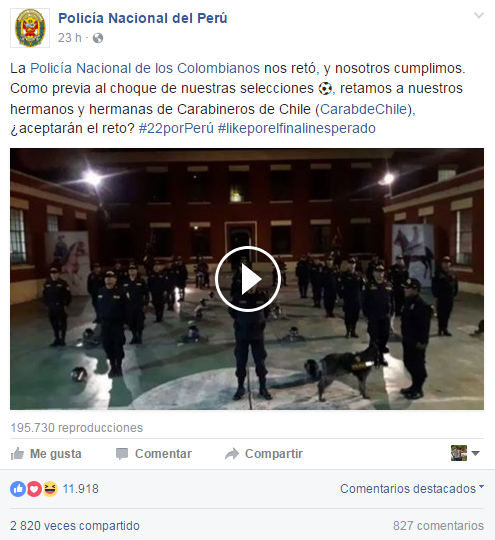El desafío en el Facebook de la  Policía peruana.