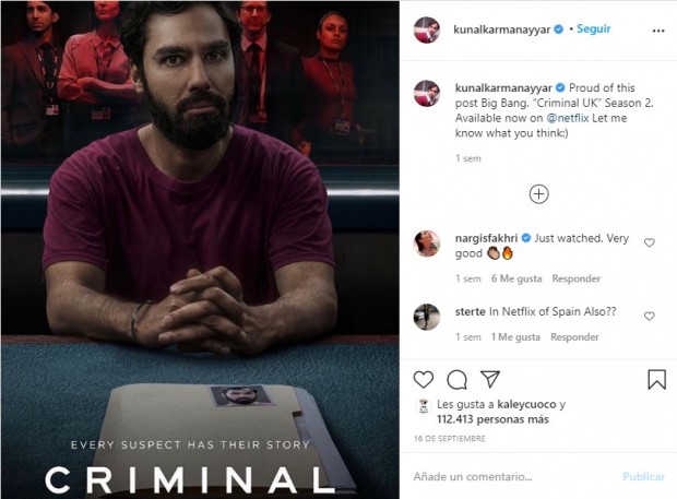 Y así se ve para la serie de Netflix "Criminal (Reino Unido" / www.instagram.com/kunalkarmanayyar