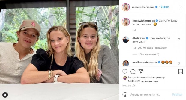 Reese Witherspoon posó sin maquillaje junto a dos de sus tres hijos / www.instagram.com/reesewitherspoon