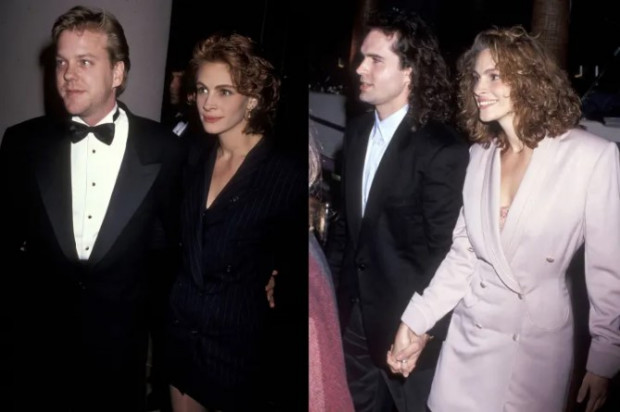 A la izquierda, Julia Roberts junto a Kiefer Sutherland; a la derecha, Julia Roberts junto a Jason Patric / etcanada.com
