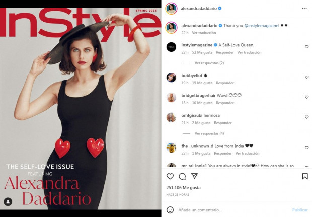 Alexandra Daddario posó para la revista InStyle y compartió la portada, recibiendo más de 200 mil "likes" / www.instagram.com/alexandradaddario