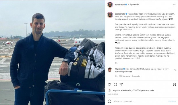 Es que, tras estar con un pie afuera del torneo, Djokovic confirmó que jugará el Abierto de Australia gracias a un permiso especial / www.instagram.com/djokernole