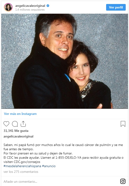 Raúl y Angélica Vale en Instagram, un homenaje de la hija del humorista donde advierte respecto del riesgo que tiene fumar.